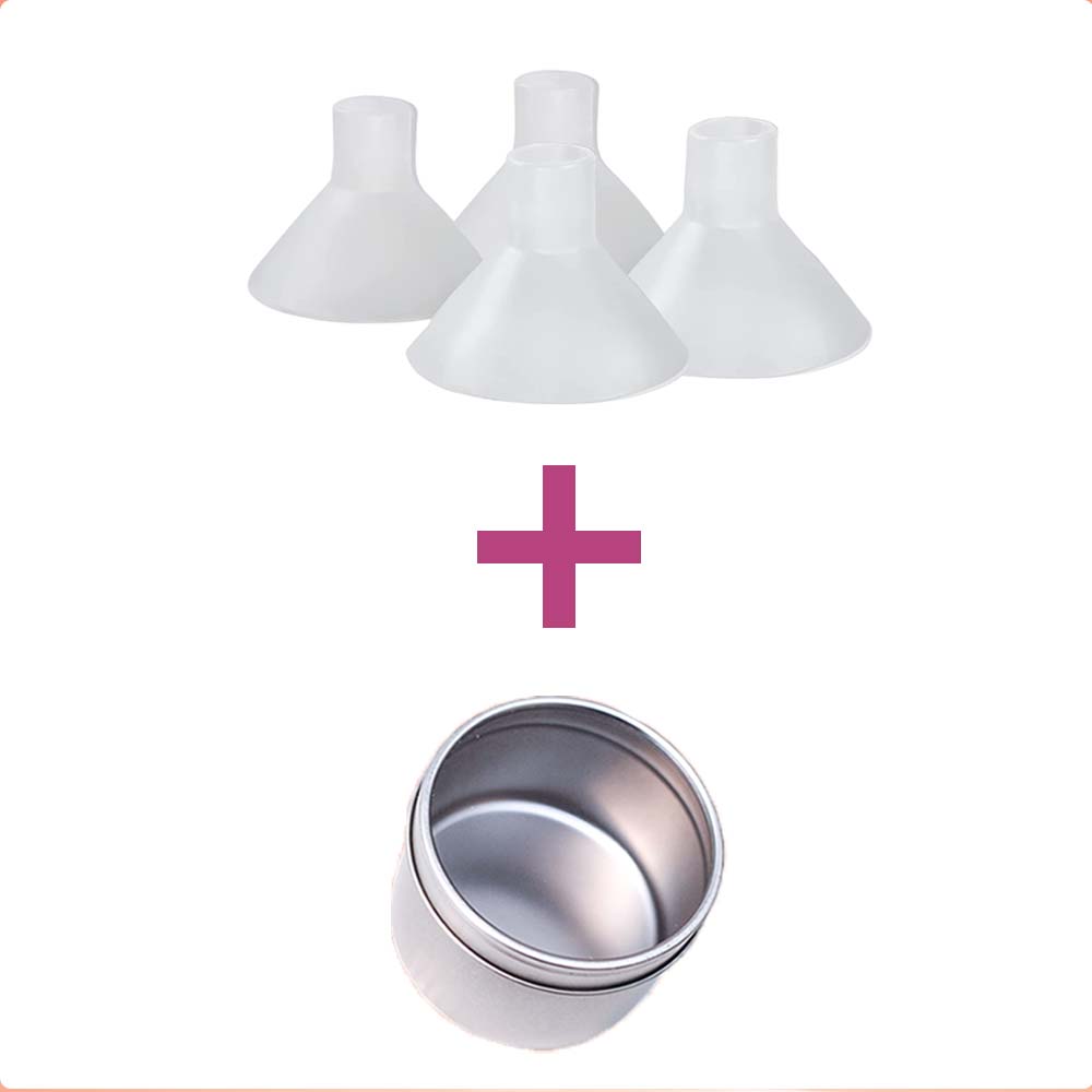 Order two pair of friction reducing BeauGen Breast Pump Cushions plus a convenient storage tin.