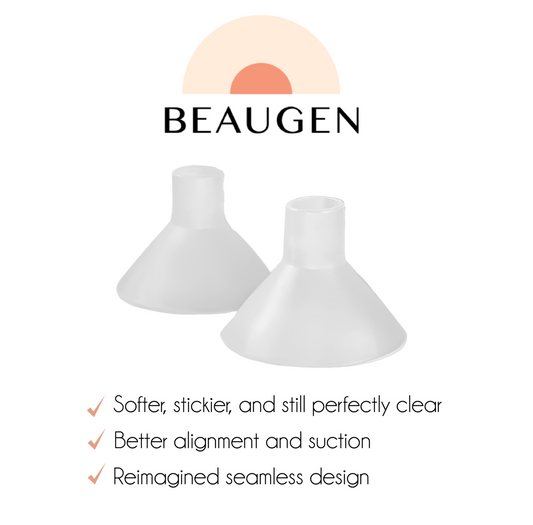 BeauGen redesigned the breast pump flange inserts to be softer, stickier, and perfectly clear!