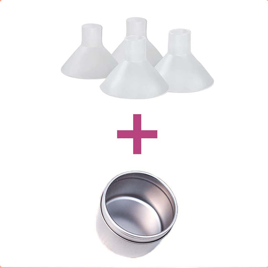 Order two pair of friction reducing BeauGen Breast Pump Cushions plus a convenient storage tin.