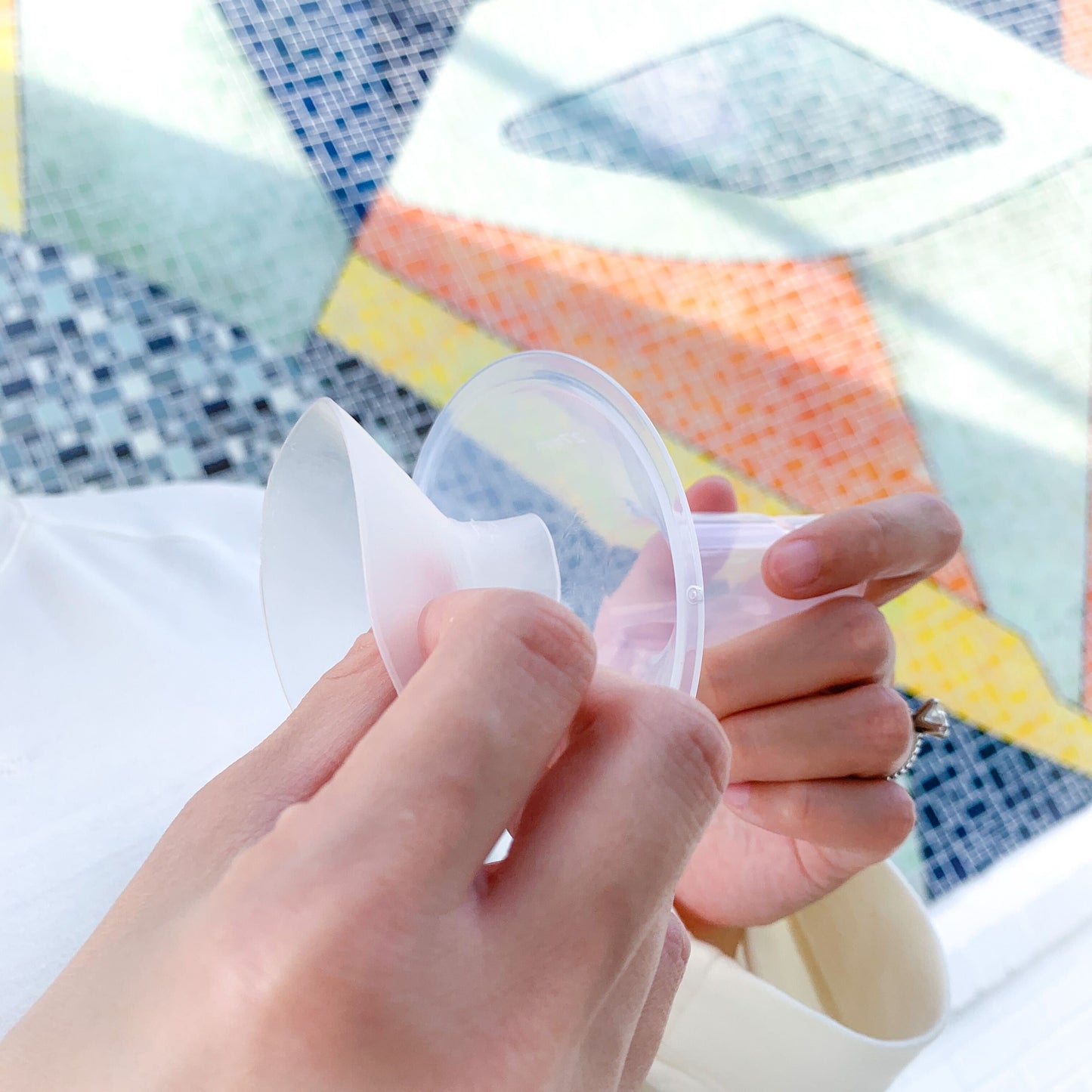Using your first pair of Clearly comfy cushions is easy! Just wash and dry your breast pump cushion, and then insert it directly into your breast pump flange as shown here.